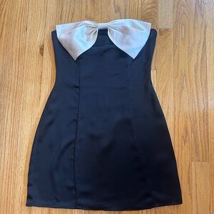 Princess Polly Black Strapless Dress with Cream Bow